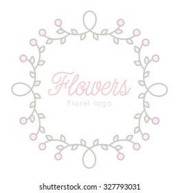 Vector linear abstract floral feminine logo template isolated on white background