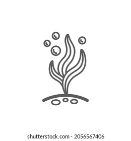 Vector linear aquarium algae with bubbles icon. Isolated pictogram with a water plant on a white background. Outline sign for web