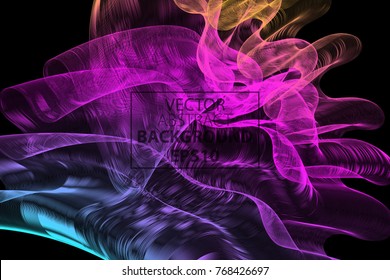 Vector linear art dark background. Colorful linear wavy lines for backdrop. Abstract background.