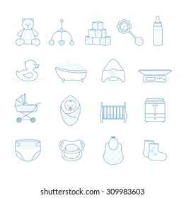 Vector linear baby newborn icon set