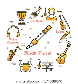 Vector linear banner for music - block flute