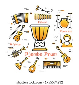 Vector linear banner for music - djembe drum