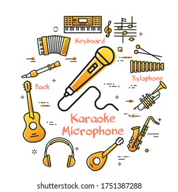 Vector linear banner for music - Karaoke Microphone