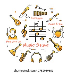 Vector linear banner for music - Notes Stave