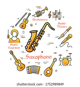 Vector linear banner for music - Saxophone and Jazz