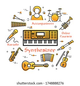 Vector linear banner for music - Synthesizer playing