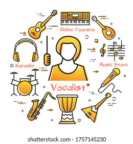 Vector linear banner for music - vocalist girl