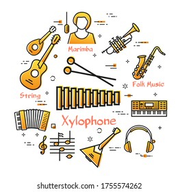 Vektorlinearer Banner für Musik - Xylophon oder Marimba