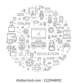 Vector linear banner online training and webinars. Line web concept.. Open path.