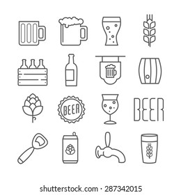 Iconos de cerveza lineal vectores para el menú de impresión, web, diseño o infografía