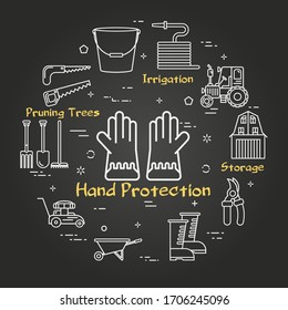 Vector linear black gardening and farming - Hand Protection