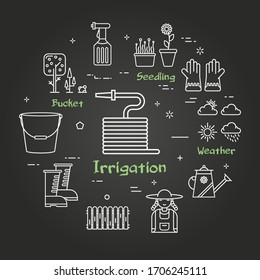 Vector linear black gardening and farming - Irrigation
