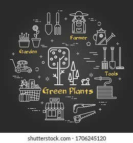 Jardinería y agricultura negras lineal para vectores - Plantas verdes