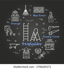 Vector linear black gardening and farming - Stepladder