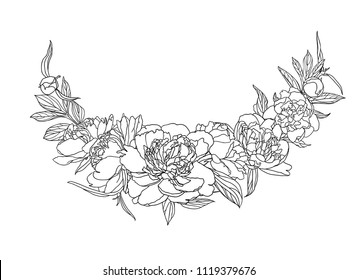 Vector Linear Black White Decoration Peony Stock Vector (Royalty Free ...