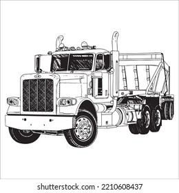 vector linear black and white doodle truck drawing