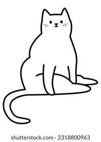 Vector linear black and white illustration. Cute fat cat sitting funny. Vector illustration