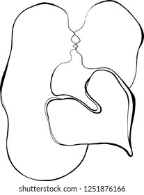 Vector Linear Black And White Silhouette Illustration Of A Couple In Love