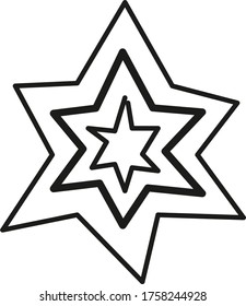 Vector linear black-and-white drawing of a three-dimensional star