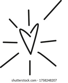 Símbolo vectorial lineal blanco y negro de un corazón con rayos