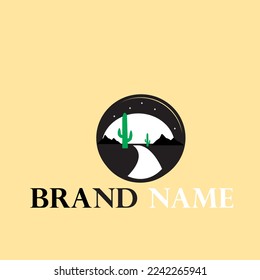 Vector linear boho emblems with desert landscape, mountain range and celestial symbol.For Travel logos with desert dunes;aurora.