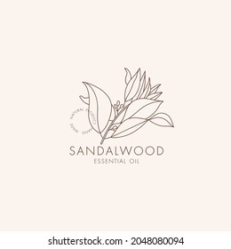 Vector linear botanical icon and symbol - sandalwood. Design logo for essential oil sandalwood. Natural cosmetic product