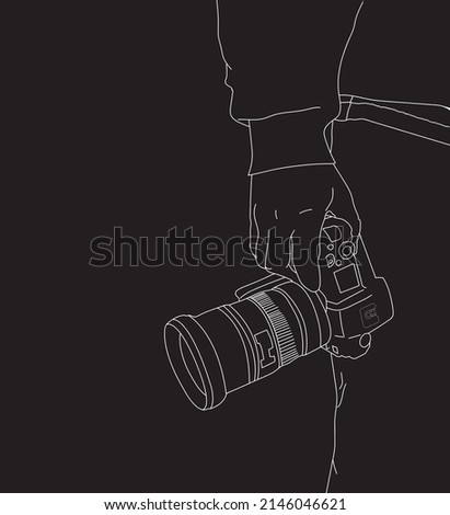 Vector linear camera.
Photo artist hand drawing on black background.