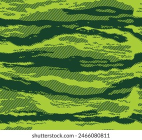 
Vector linear camouflage, green fabric texture background