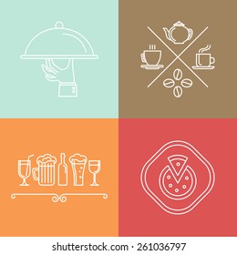 Vector linear catering and cafe icons and logo design elements 