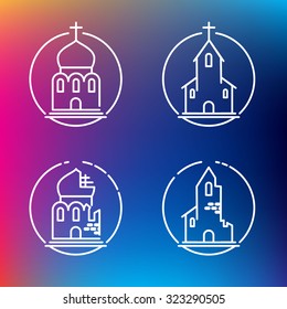 Vector linear churches icons for print or web design