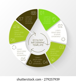 Vector linear circle eco infographic. Ecology template for diagram, graph, presentation and chart. Environmental care concept with 7 options, parts, steps or processes. Nature concept. Linear graphic.