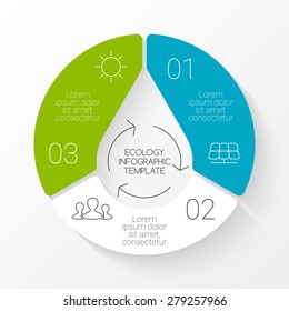 Vector linear circle eco infographic. Ecology template for diagram, graph, presentation and chart. Environmental care concept with 3 options, parts, steps or processes. Nature concept. Linear graphic