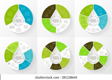 Vector linear circle eco infographic. Ecology template for diagram, graph, presentation and chart. Environmental care nature concept with 3, 4, 5, 6, 7, 8 options, parts, steps, processes. Water drop