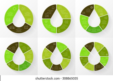 Vector linear circle eco infographic. Ecology template for diagram, graph, presentation and chart. Environmental care organic concept with 3, 4, 5, 6, 7, 8 options, parts, steps or processes. Nature.