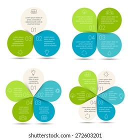 Conjunto de infografías ecológicas de círculo lineal vectorial. Plantilla ecológica para diagrama, gráfico, presentación y gráfico. Concepto de cuidado ambiental con 3, 4, 5, 6 opciones, partes, pasos o procesos.Logo de Nature.