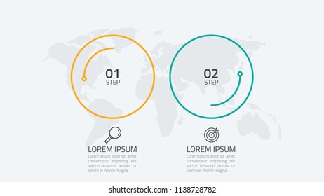 Vector linear circles with arrows elements for infographics. Timeline with 2 steps. Vector eps10 illustration.