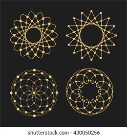 Vector linear circles, stars, spiral abstract logos and round shapes. Design elements of dots and lines.