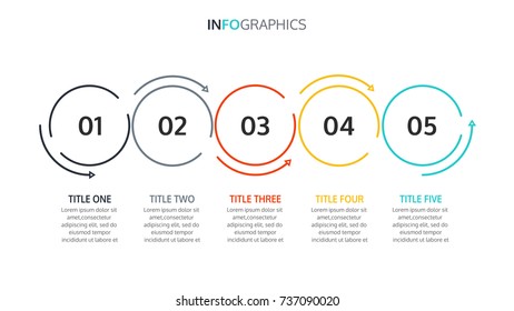 Vector linear circular infographic. Timeline with 5 steps ,number or options, circles. Vector linear infographic element.