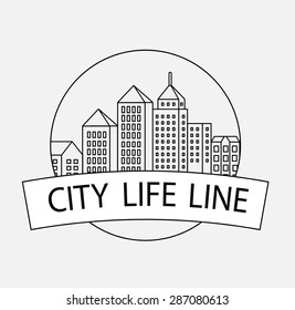Vector Linear city buildings and illustrations of houses and architectural signs. For website design, business cards, invitations and flyers on the urban theme with a  fashion graphics.