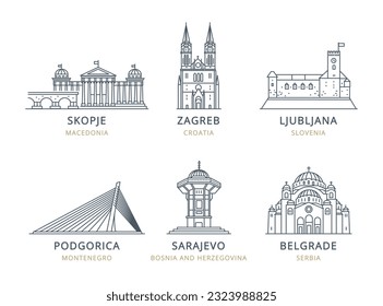 Сollection of vector and linear city icons. These high-quality icons capture the essence of urban landscapes, making them perfect for various creative travel projects.