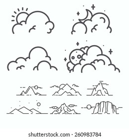 Vector linear clouds collection.