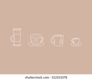 Vector linear coffee and tea icon set