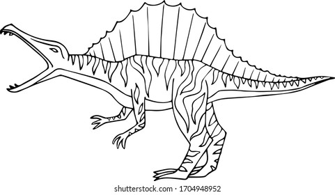 Vector linear coloring book with dinosaur isolated.