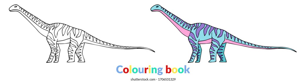 Vector linear coloring book with dinosaur isolated