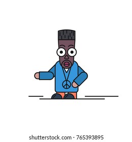 Vector linear comic cartoon avatar of afro american man