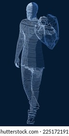 Vector linear composition, background, texture. Volumetric silhouette of a man. Artistic geometric background. Pen stroke. Optical illusion.