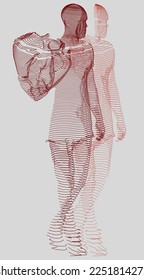Vector linear composition, background, texture. Volumetric silhouette of a man. Artistic geometric background. Pen stroke. Optical illusion.