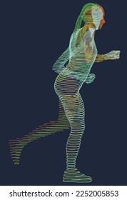 Vector linear composition, background, texture. Volumetric silhouette of a running girl. Artistic geometric background. Pen stroke. Optical illusion.