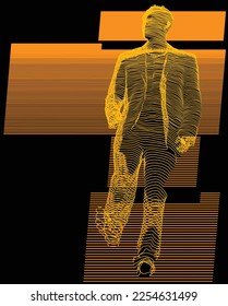 Vector linear composition, background, texture. Volumetric silhouette of a man. Artistic geometric background. Pen stroke. Optical illusion.