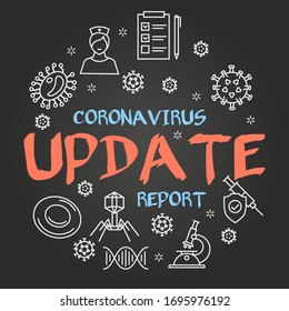 Vector linear concept of coronavirus pandemic - UPDATE report sign on black